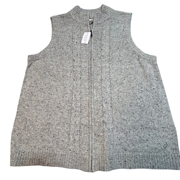 New CJ Banks Women's Gray Speckled Cable Knit Zip Up Sweater Vest 2X Cabin core - Picture 1 of 9